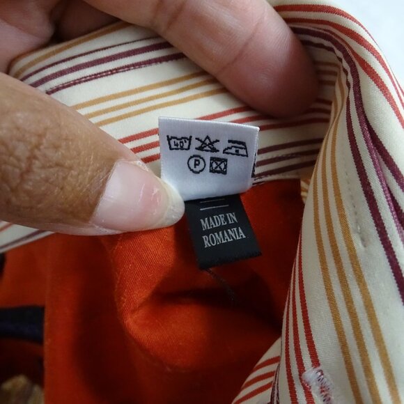 Joseph Bach Orange Rust Multicolor Stripe Long Sleeve Button Up Shirt Men Size L - Picture 8 of 11